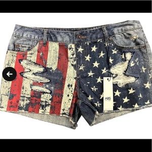 ABS denim American flag jean shorts brand new